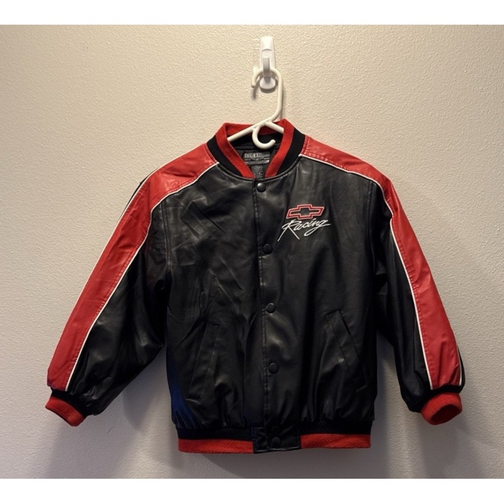 Chevy Chevrolet‎ Racing Jacket Coat Faux Black Leather Steve Barrys Kids M 8